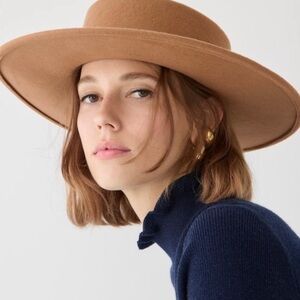 J.Crew NWT Contoured-Crown Wool Boater Hat Honey Brown Adobe Suede Ribbon